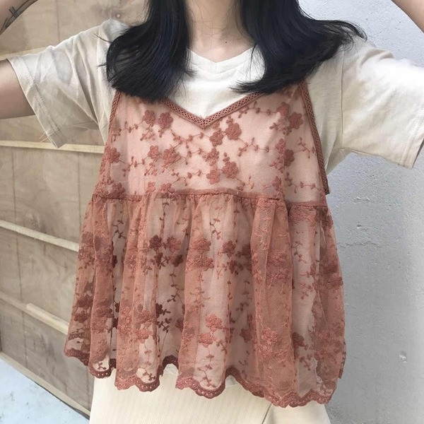 Ενδιαφέρουσα γυναικεία μπλούζα + δαντελωτή μπλούζα σε πολλά χρώματα