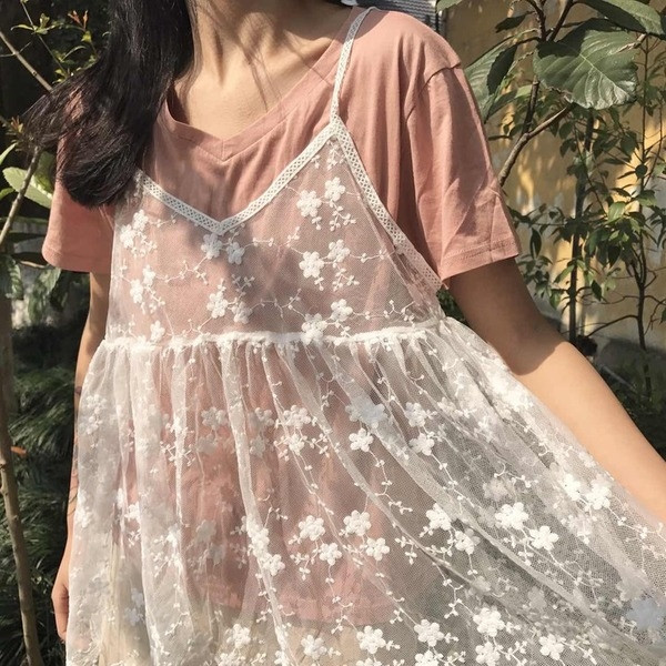 Ενδιαφέρουσα γυναικεία μπλούζα + δαντελωτή μπλούζα σε πολλά χρώματα