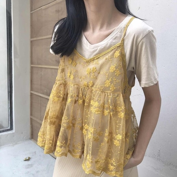 Ενδιαφέρουσα γυναικεία μπλούζα + δαντελωτή μπλούζα σε πολλά χρώματα