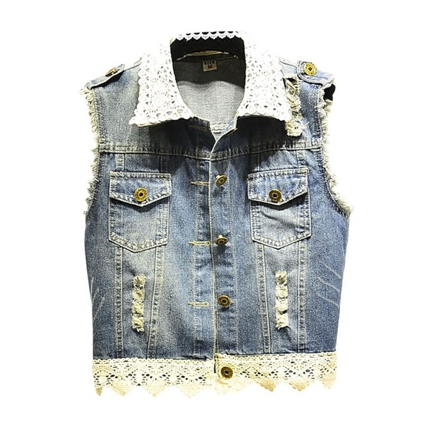 Μοντέρνο γυναικείο denim γιλέκο  με πολύ όμορφη δαντέλα