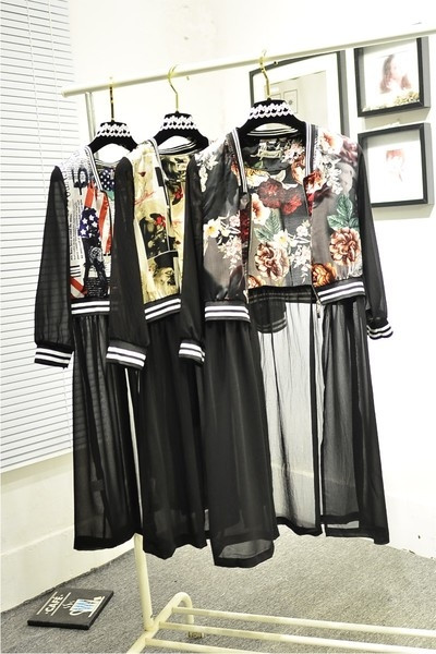 Дамско бейзболно яке с изображение с продължение на шифон