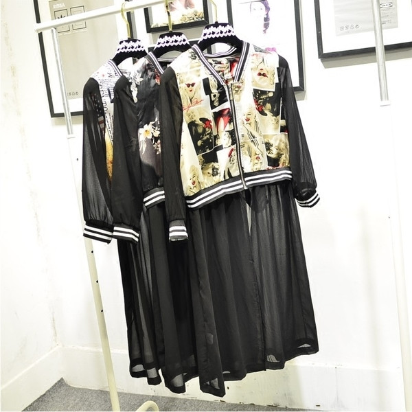 Дамско бейзболно яке с изображение с продължение на шифон