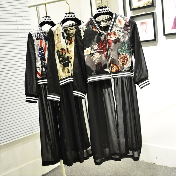 Дамско бейзболно яке с изображение с продължение на шифон