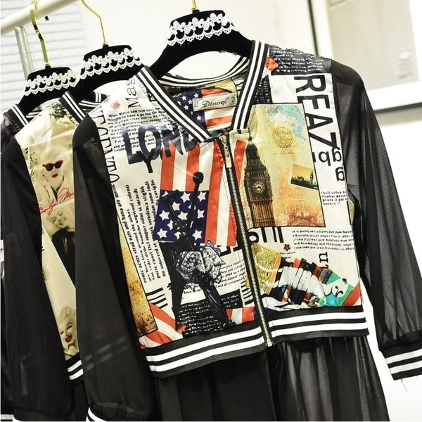 Дамско бейзболно яке с изображение с продължение на шифон