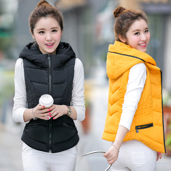 Γυναικείο ζεστό γιλέκο με κουκούλα σε πολλά χρώματα