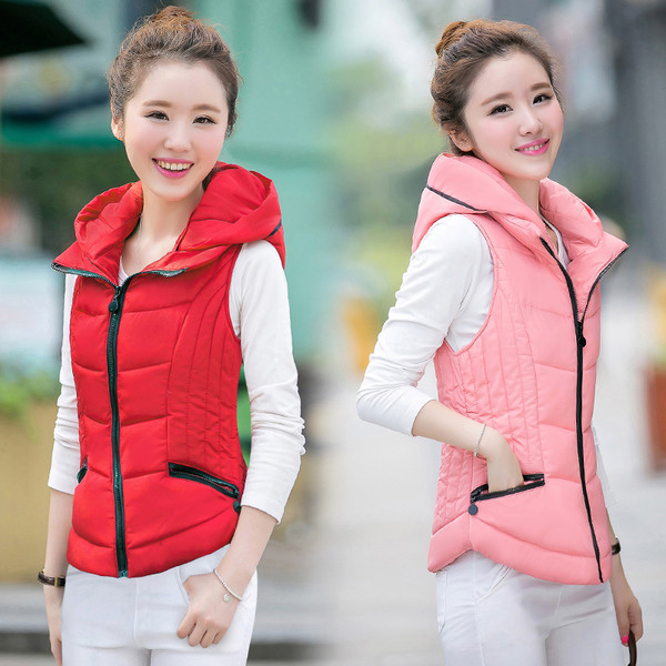 Γυναικείο ζεστό γιλέκο με κουκούλα σε πολλά χρώματα