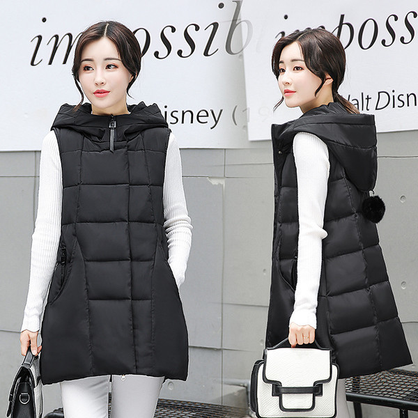 Κομψό μακρύ γυναικείο γιλέκο  με κουκούλα 