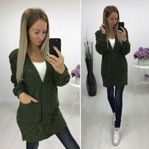 Κομψή μάλλινη  γυναικεία ζακέτα με ντεκολτέ σε σχήμα V - 6 χρώματα