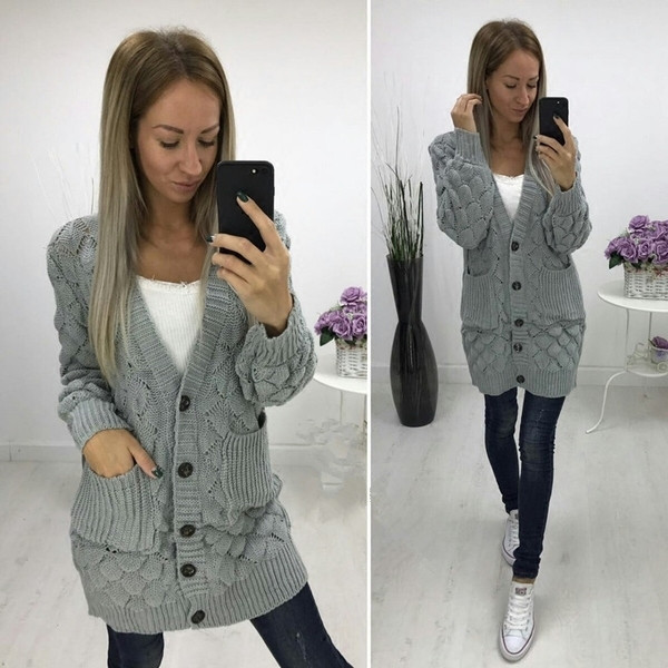 Κομψή μάλλινη  γυναικεία ζακέτα με ντεκολτέ σε σχήμα V - 6 χρώματα