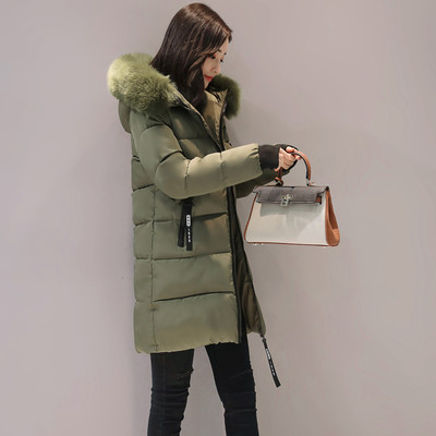 Дълго зимно яке за дамите с качулка и пух, с пълнеж от гъши пух