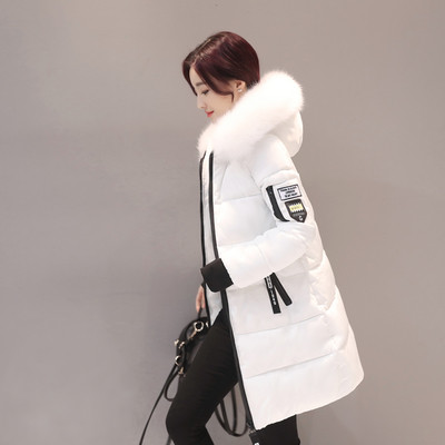 Дълго зимно яке за дамите с качулка и пух, с пълнеж от гъши пух