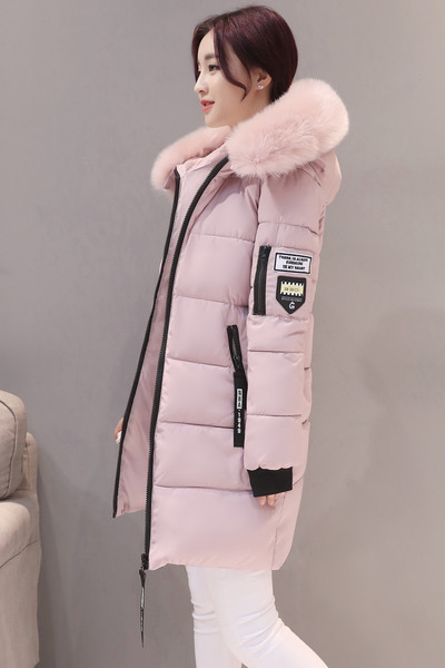 Дълго зимно яке за дамите с качулка и пух, с пълнеж от гъши пух