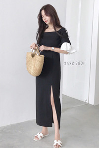 Γυναικείο φόρεμα με μανίκι 3/4 σε μαύρο χρώμα