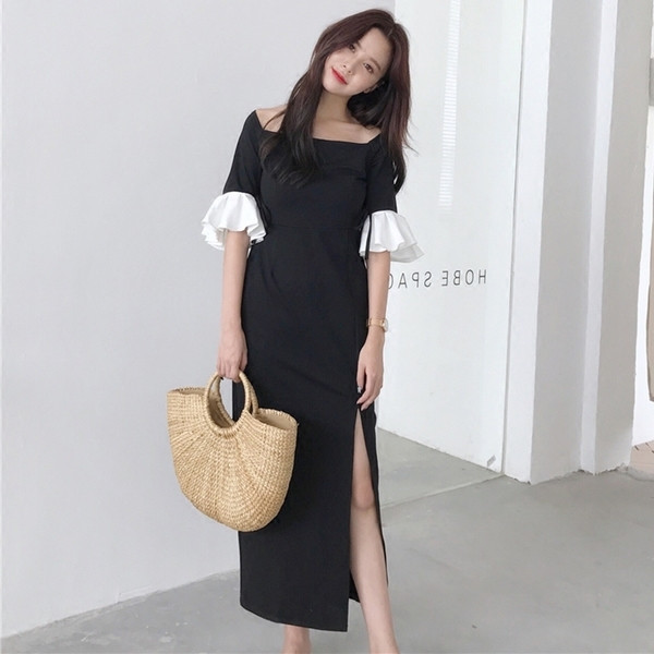 Γυναικείο φόρεμα με μανίκι 3/4 σε μαύρο χρώμα