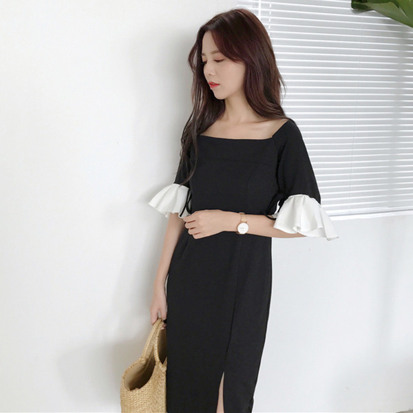 Γυναικείο φόρεμα με μανίκι 3/4 σε μαύρο χρώμα