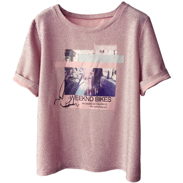 Красива лъскава блуза с апликация, подходяща за ежедневие