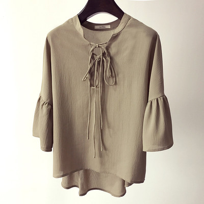 Стилна и ефирна риза за дамите в три цвята с 3/4 къдрав ръкав