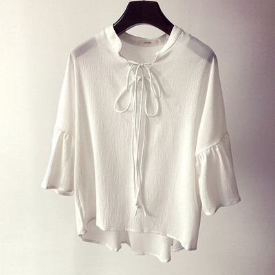 Стилна и ефирна риза за дамите в три цвята с 3/4 къдрав ръкав