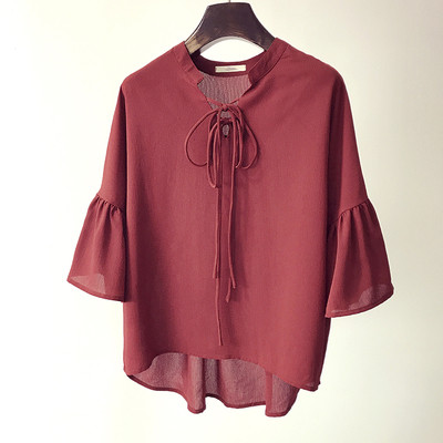 Стилна и ефирна риза за дамите в три цвята с 3/4 къдрав ръкав