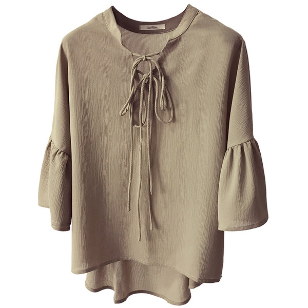 Стилна и ефирна риза за дамите в три цвята с 3/4 къдрав ръкав