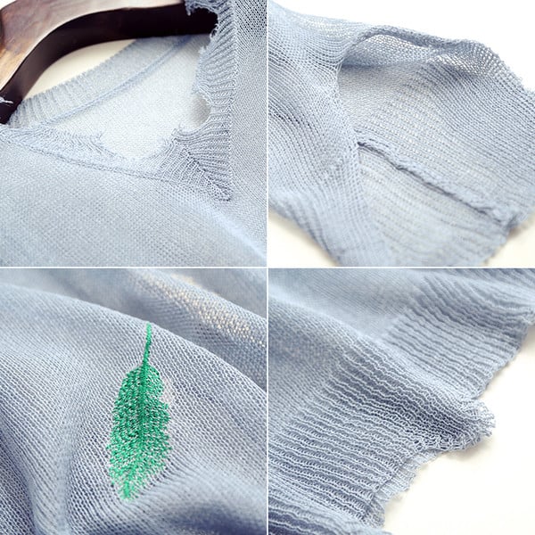 Λεπτό και διάτρηση  γυναικείο πουλόβερ  σε τέσσερα χρώματα με κεντήματα