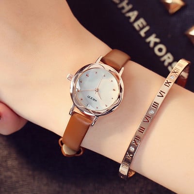 Πολύ όμορφο γυναικείο ρολόι με δερμάτινο λουρί σε διάφορα χρώματα