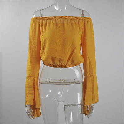 Κομψή γυναικεία μπλούζα με μακρύ μανίκι και γυμνό ώμο σε διάφορα χρώματα