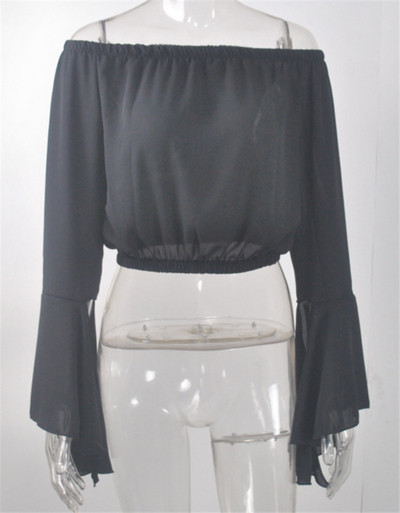 Κομψή γυναικεία μπλούζα με μακρύ μανίκι και γυμνό ώμο σε διάφορα χρώματα