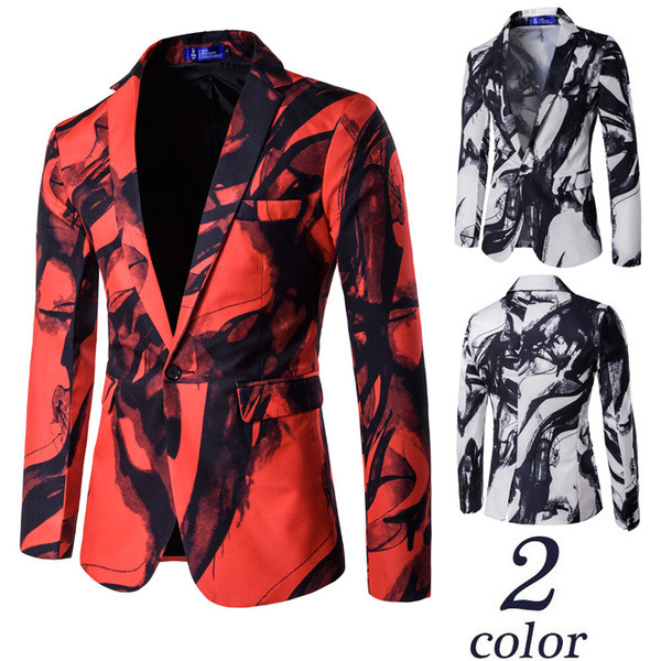 Стилно мъжко сако в интересен десен в бял и червен цвят