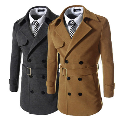 Стилно и дълго мъжко палто с колан в три цвята