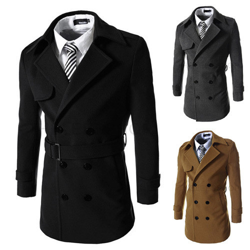 Κομψό και μακρύ ανδρικό  παλτό με ζώνη σε τρία χρώματα