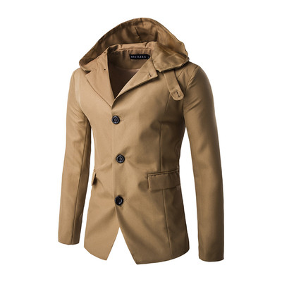 Стилно спортно-елегантно палто за мъжете с качулка в четири цвята