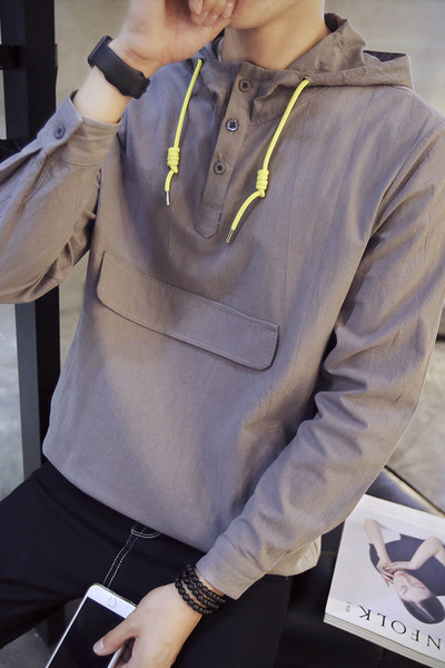 Γκρι και άσπρο ανδρικό φούτερ με κουκούλα