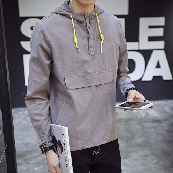 Γκρι και άσπρο ανδρικό φούτερ με κουκούλα