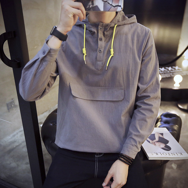 Γκρι και άσπρο ανδρικό φούτερ με κουκούλα