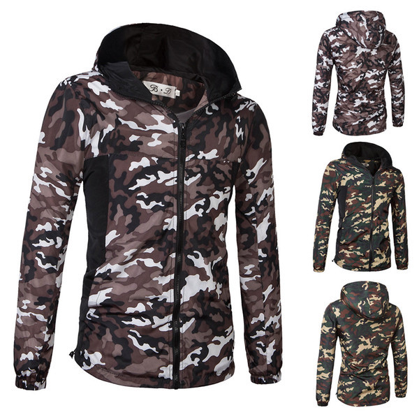 Ανδρικό μπουφάν  καμουφλάζ με κουκούλα σε δύο χρώματα, κατάλληλο για τη καθημερινή ζωή