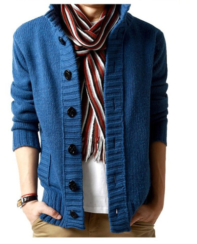 Топла мъжка жилетка с копчета и джобове в бежов, син и черен цвят