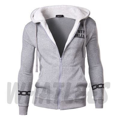 Casual ανδρική ζακέτα - ζεστή και με κουκούλα σε γκρι και σκούρο μπλε χρώμα