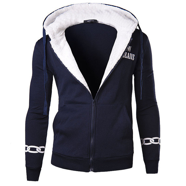 Casual ανδρική ζακέτα - ζεστή και με κουκούλα σε γκρι και σκούρο μπλε χρώμα