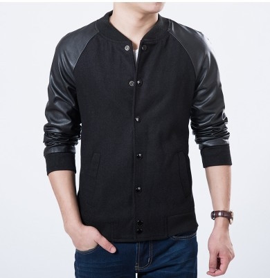 Ανδρικό Μπουφάν Μπέιζμπολ με δερμάτινα μανίκια και κουμπιά σε γκρι και μαύρο χρώμα