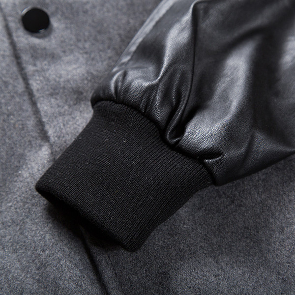 Ανδρικό Μπουφάν Μπέιζμπολ με δερμάτινα μανίκια και κουμπιά σε γκρι και μαύρο χρώμα