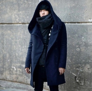 Πολύ κομψό ανδρικό  παλτό - μακρύ με κουκούλα σε τρία χρώματα