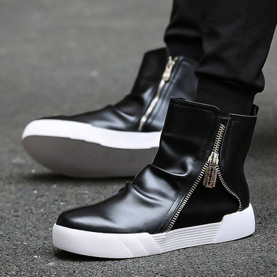 Πολύ μοντέρνα και κομψά ανδρικά πάνινα παπούτσια με φερμουάρ από τεχνητό δέρμα και επίπεδη σόλα - 3 χρώματα