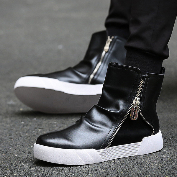 Πολύ μοντέρνα και κομψά ανδρικά πάνινα παπούτσια με φερμουάρ από τεχνητό δέρμα και επίπεδη σόλα - 3 χρώματα