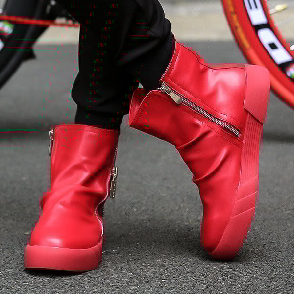 Πολύ μοντέρνα και κομψά ανδρικά πάνινα παπούτσια με φερμουάρ από τεχνητό δέρμα και επίπεδη σόλα - 3 χρώματα