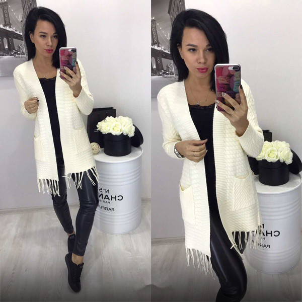 Дълга дамска ежедневна плетена жилетка с интересни ресни в долния си край - 5 модела