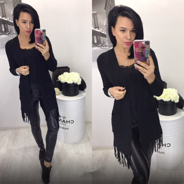 Дълга дамска ежедневна плетена жилетка с интересни ресни в долния си край - 5 модела