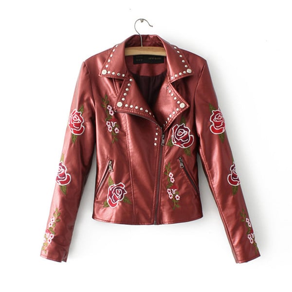 Γυναικείο δερμάτινο σακάκι με πολύ όμορφο κέντημα σε τέσσερα διαφορετικά χρώματα