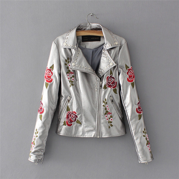 Γυναικείο δερμάτινο σακάκι με πολύ όμορφο κέντημα σε τέσσερα διαφορετικά χρώματα