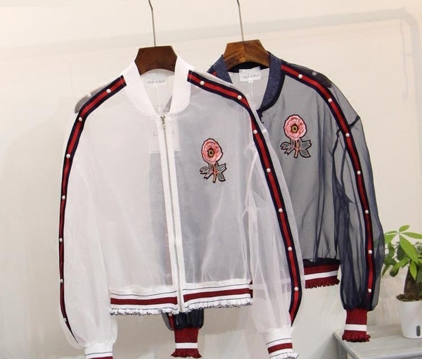 Дамско яке тип ветровка - прозиращо, в бял и черен цвят